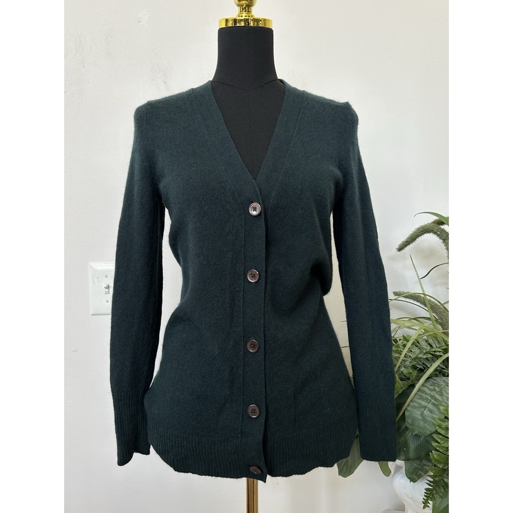 Bloomingdales 100% Cashmere Button Green Cardigan Sweater Preppy Quiet Luxury L
